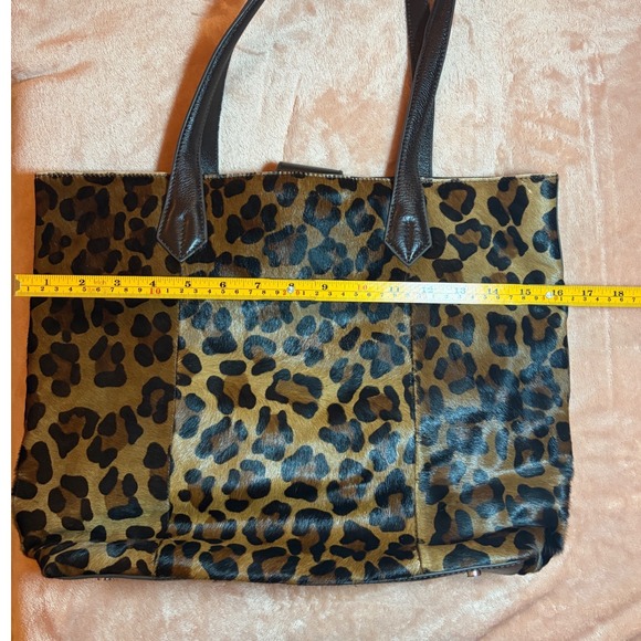 Wilsons Leather Leopard Print Haircalf Tote Bag Brown Leather Shoulder Bag - Picture 8 of 9
